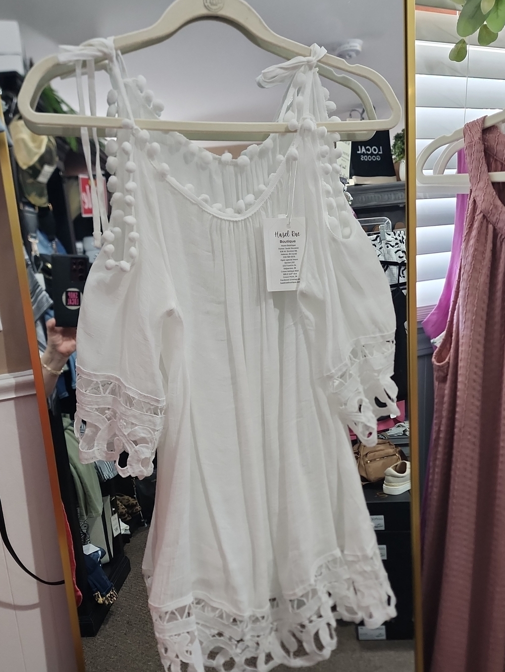 White Cold-Shoulder Tie-Strap Boho Top